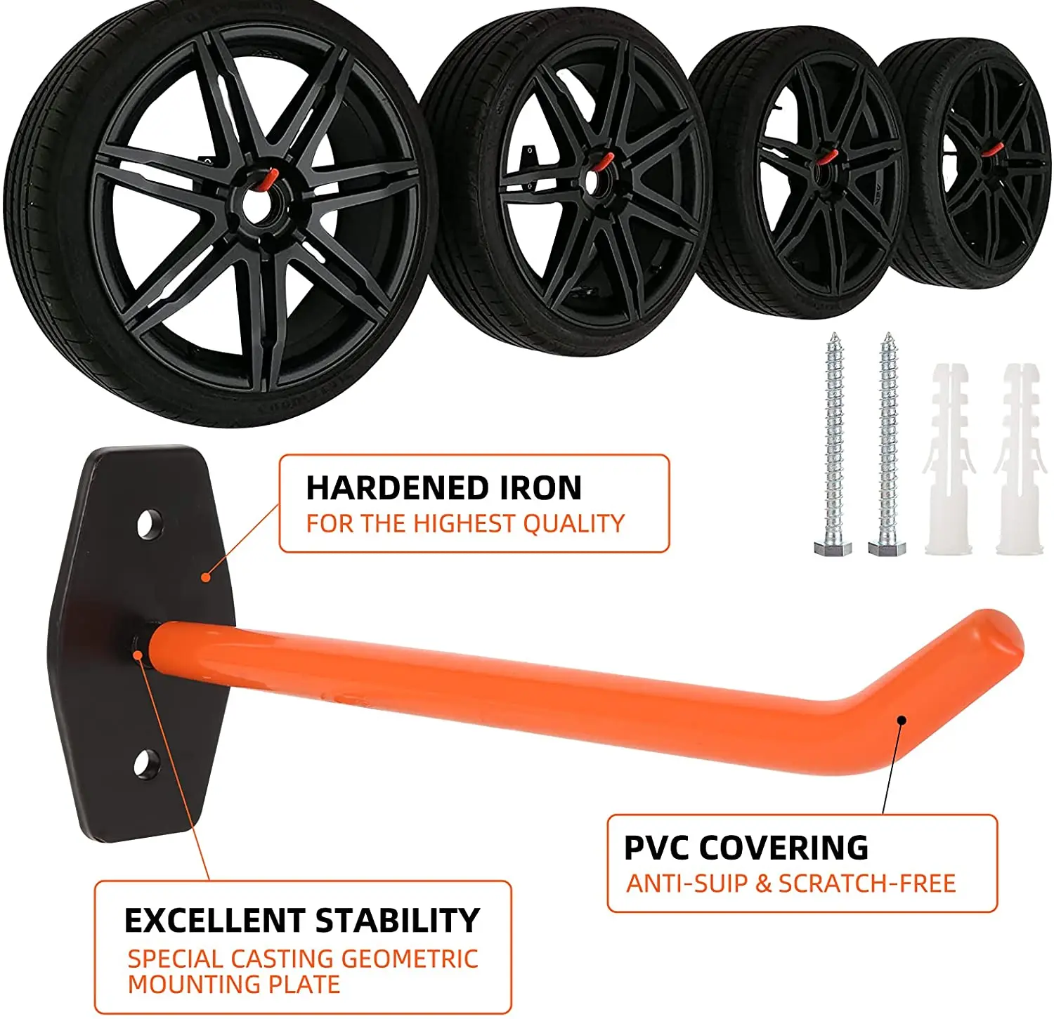 4 PCS Garage Hooks Heavy Duty Wall hooks,Tire Storage  hooks with Anti-Slip Coating,Hang Heavy wall hooks