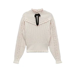 Женские модные свитера OEM/ODM на заказ, милые свитера с оборками и бабочкой для женщин, вязаный свитер