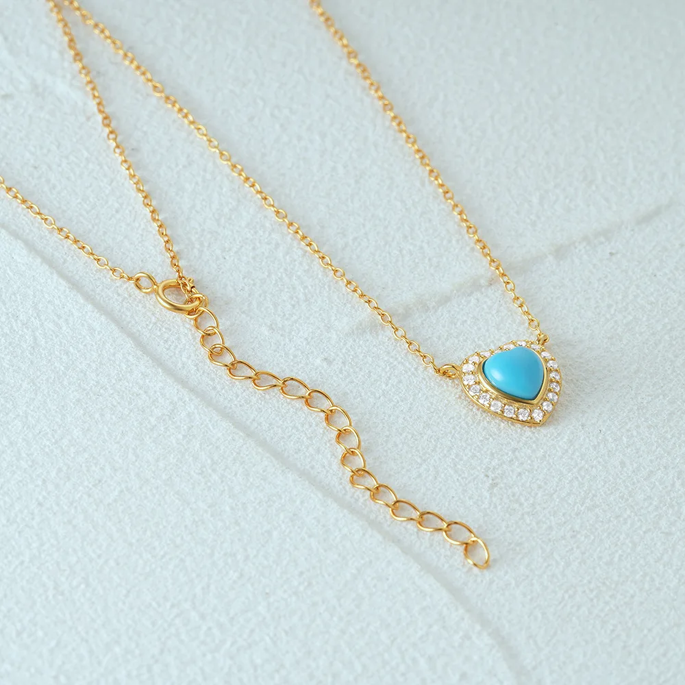 Carline women minimalist jewelry S925 sterling silver jewelry Turquoise necklace love zircon necklace heart necklace women gift