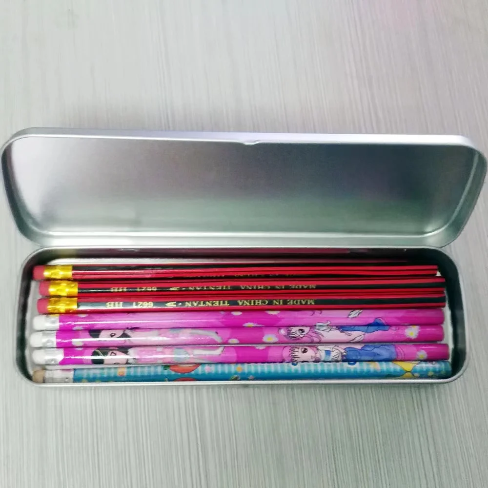 Милые детские канцелярские принадлежности с логотипом на заказ, жестяная коробка, металлический пенал для ручек