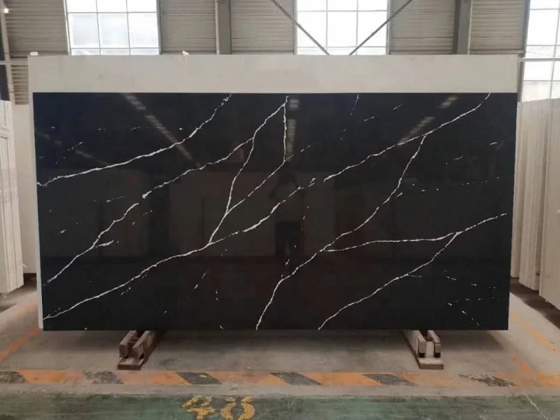 Artificial Stone Solid Surface Composite Quartz Stone Polished Floor Tiles Black Quartz Slab