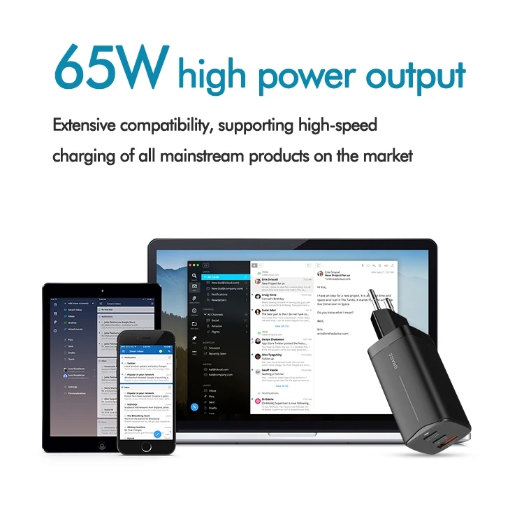 65W Gan Tech Laptop PD 3.0 Travel Mobile Phone USB C Mobile Phone Charger Type C Fast Portable Charger For Macbook Samsung