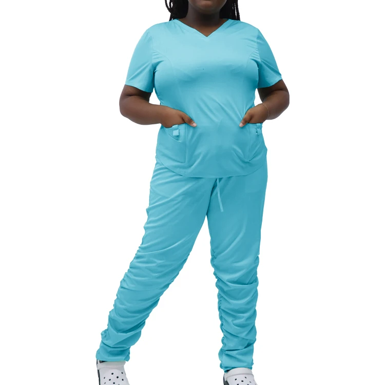 Wholesale Cheap scrubs uniforms sets plus size stacked black scrubs scrub suit nurse