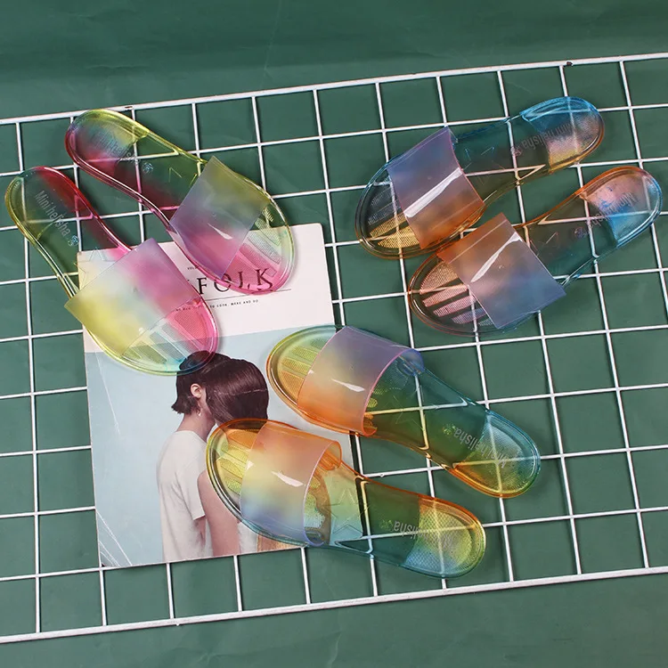 Сандалии-желе женские прозрачные, пляжные тапочки без застежки, ПВХ, для дома и улицы, плоская подошва, 2021