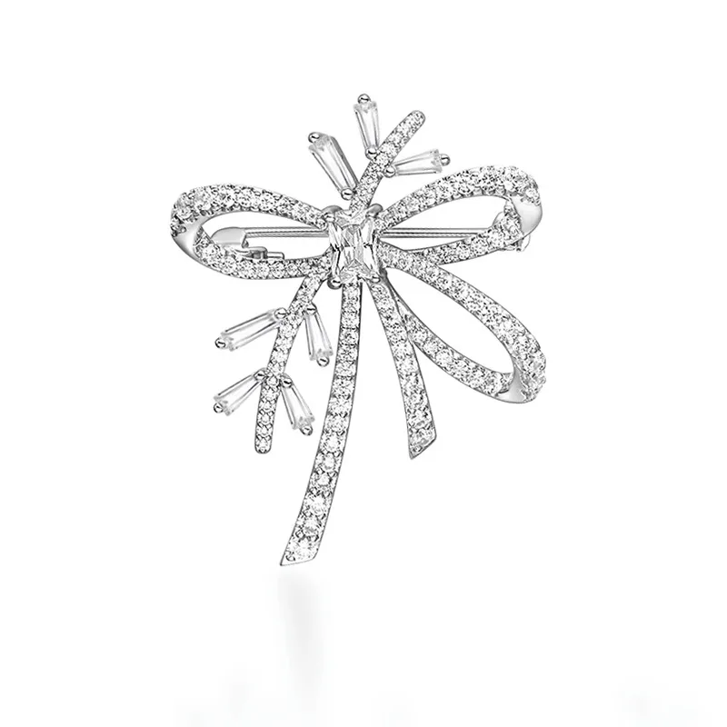 luxury fashion fine jewelry 925 Sterling silver 18K Real Gold Plated Zircon Bow Ribbon brooches for women