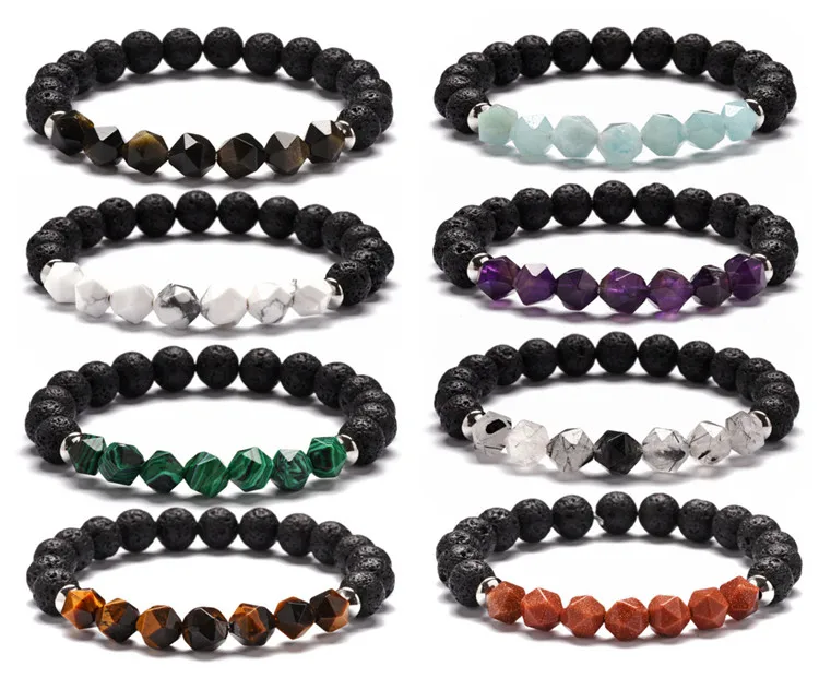 8mm Real Natural Red Agate Tiger Eye Natural Lava Stone Wrist Mala Women Men Bracelet