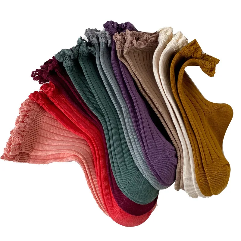  children girls ribbed ruffles frilly socks fashion kids combed cotton colorful