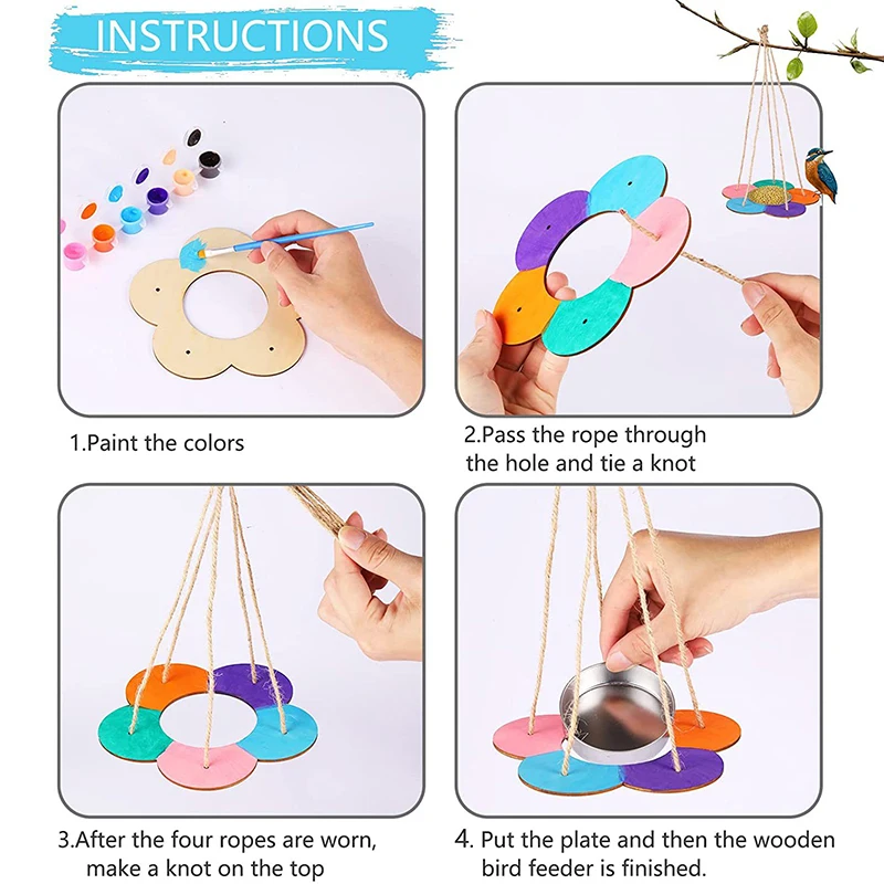 Art Craft DIY Bird Feeders Kit for Outside DIY Wooden Paint Kit Bird House and Feeders