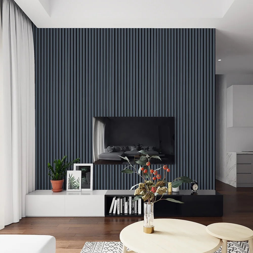 240 X 60 Akupanels 3sides Ebony Veneer 3Dwooden Wall Interior Art Decorative Sound Absorbing Acoustic Slat Wood Panels
