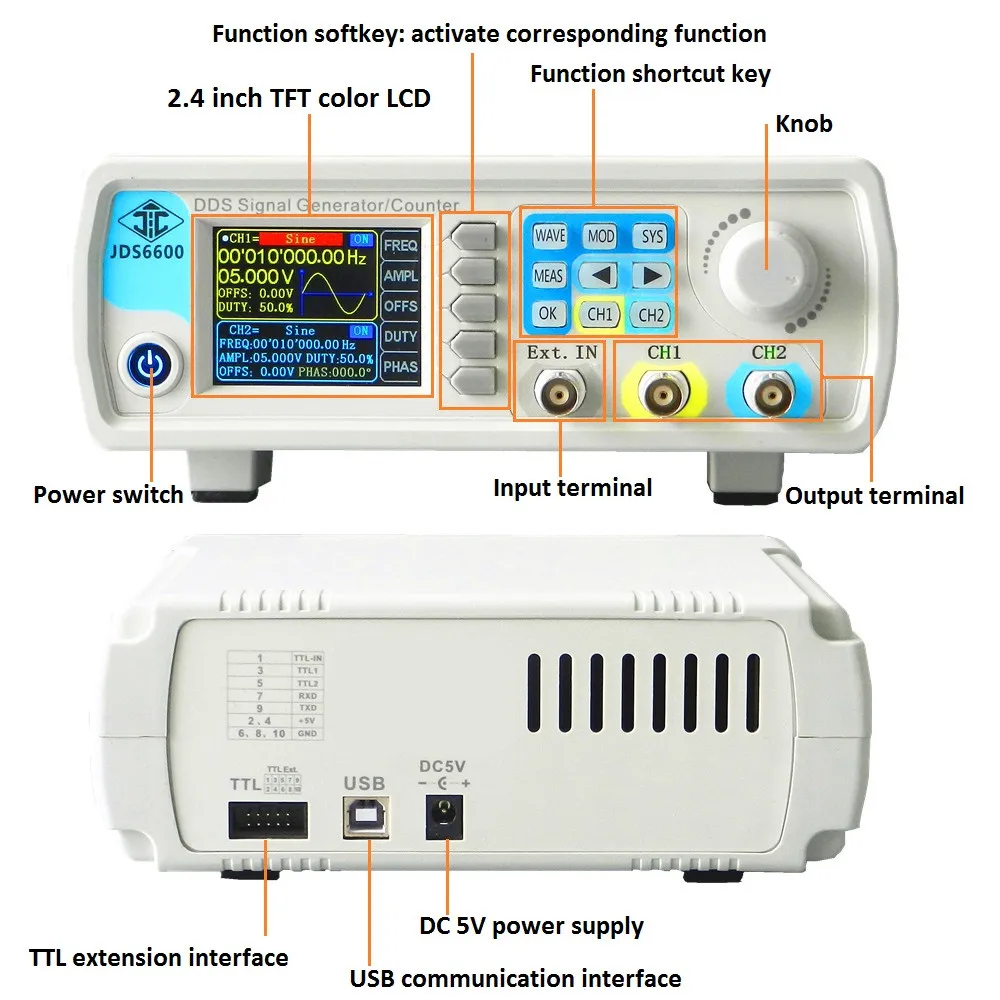 JDS6600 15MHZ Series Digital Control Dual-Channel DDS Function Signal Generator Frequency Meter Arbitrary Sine Waveform