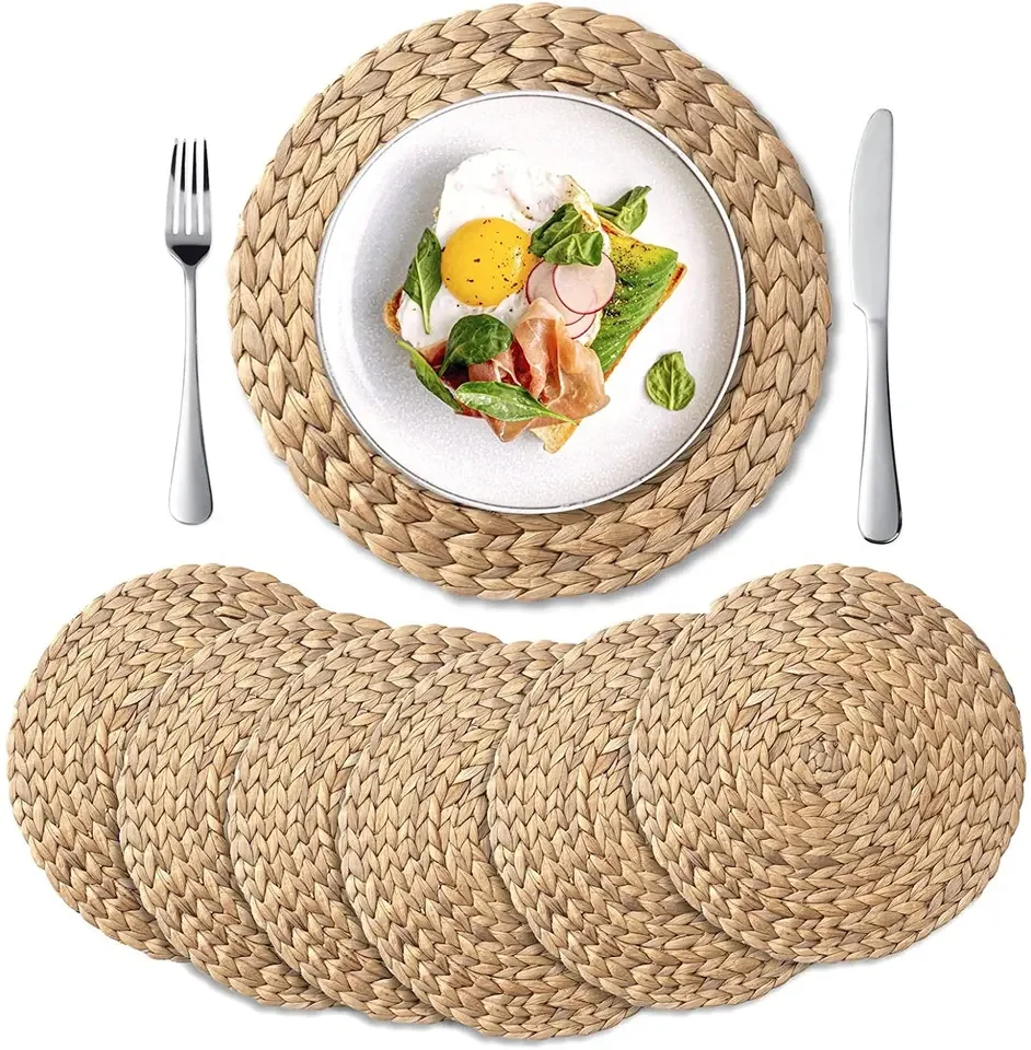 Handmade Nature Water Hyacinth Woven Placemats  Rattan Placemats Durable Wicker Chargers and Table Mats