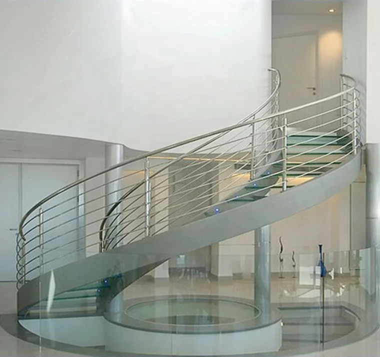 open riser indoor modern residential curved stairs with timber steps  indoor stone stairs