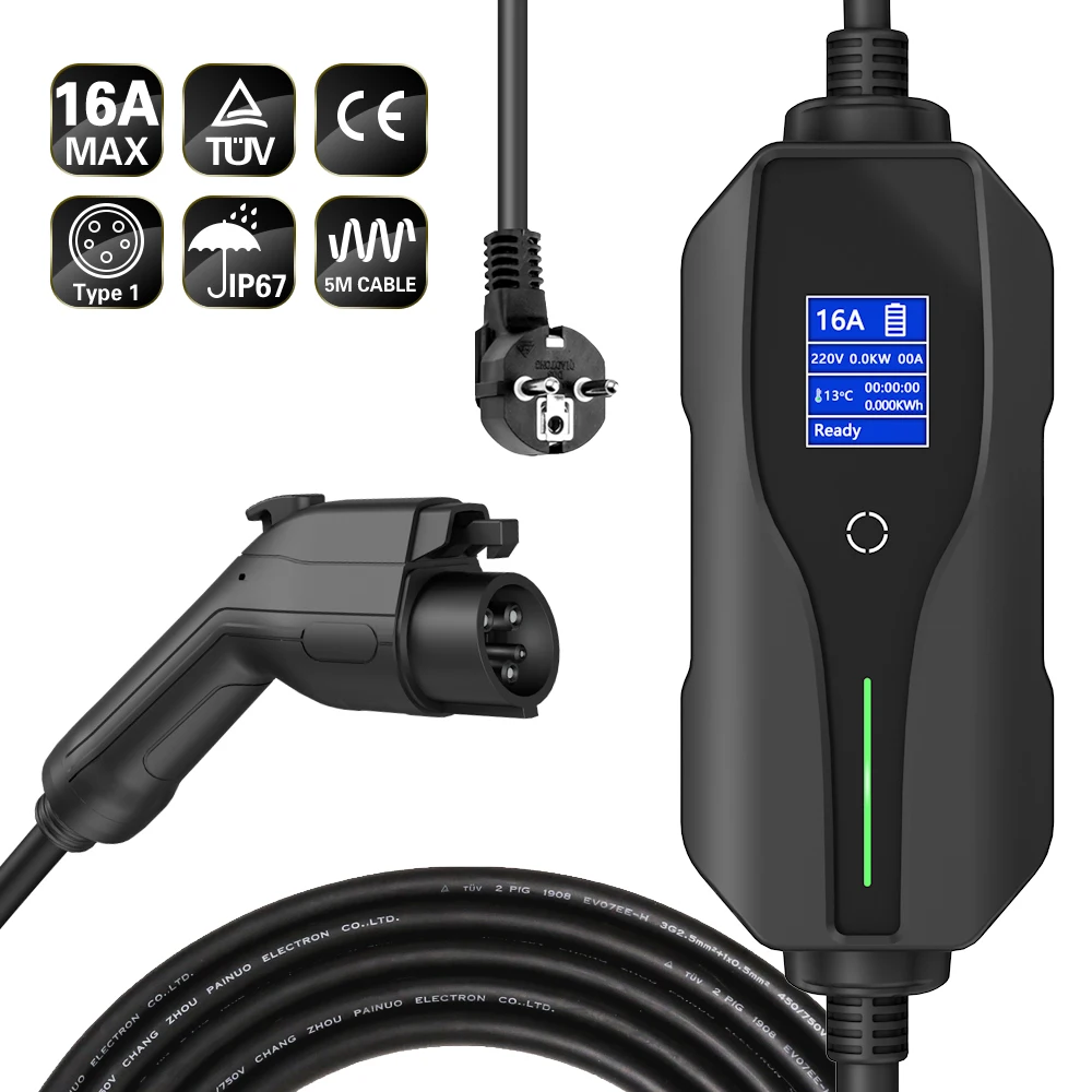 Custom Level 1 3.5kw 6A 8A 10A 13A 16A Type 1 Portable Car Ev Charger