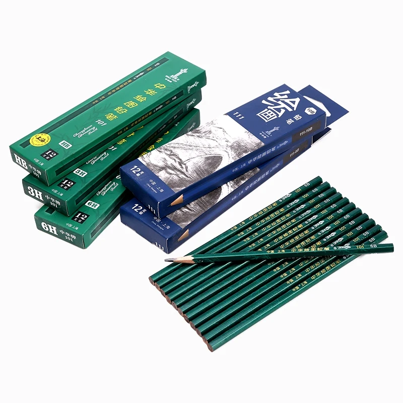 CHUNGHWA 12Pcs/Box Black Drawing Sketch Pencil Wood Drawing Pencil H/2H/3H/4H/5H/6H/HB 2/3/4/5/6/8/10/12B Art Supplies