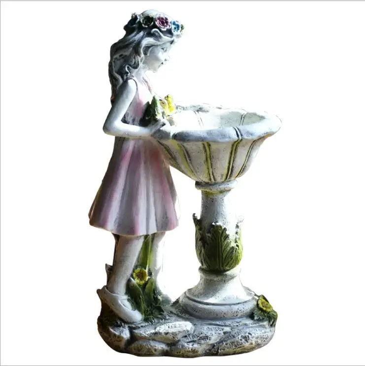 Ornaments Antique Door And Outdoor Flower Fairy Girl Decorative Resin Solar Lawn Lights Waterproof For Garden