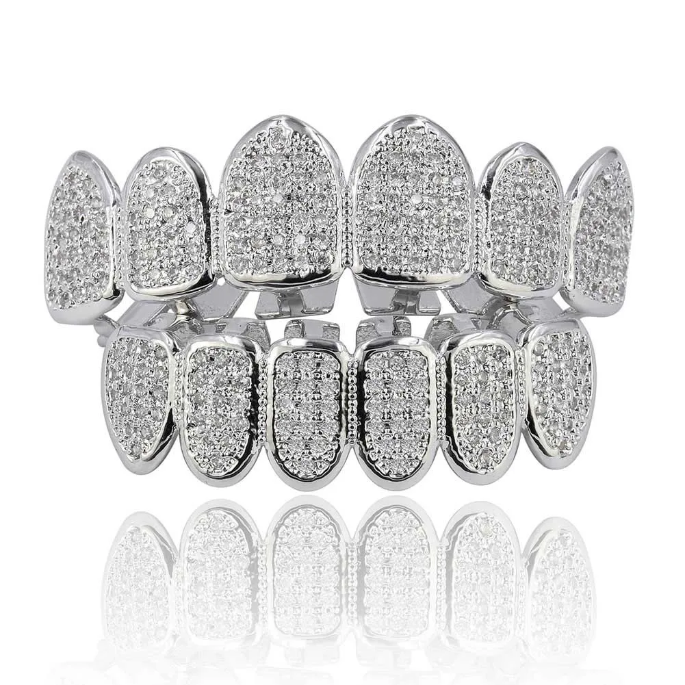  Hip Hop Grills Teeth Grillz Gold Color Plated High Quality Tooth Micro Pave CZ Top & Bottom GRILL Mouth