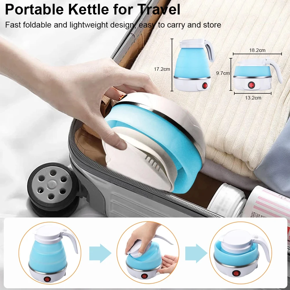600ML Travel Folding electric water kettle - Collapsible heated hot water boiler For Coffee - Dual Voltage Portable kettle