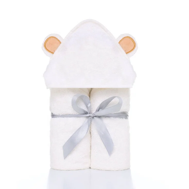 
White bamboo fiber baby bath towel hooded bathrobe for baby toddler and kids 