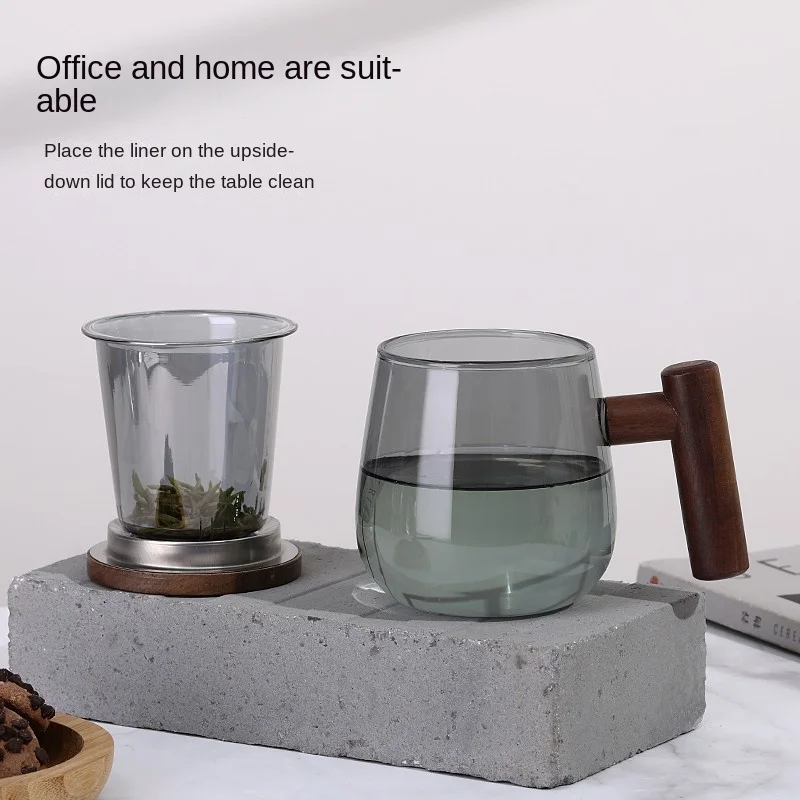 500 мл с высокой боросиликатной боковой ручкой трехсекционный фильтр чашка для чая деревянной крышкой