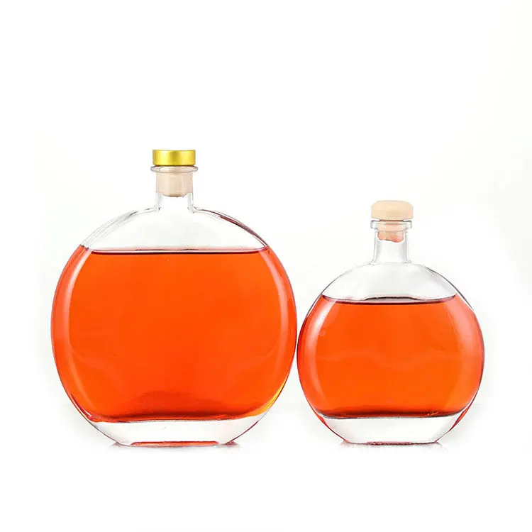 Flat liquor bottle 250ml 500ml Alcohol Spirit Wine Glass Bottle for whisky vodka gin rum with Stopper