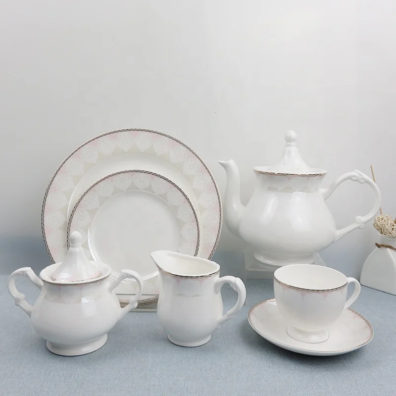 Pakistan round tea in gold with pink flower  luxury design 24pcs new bone china tea set