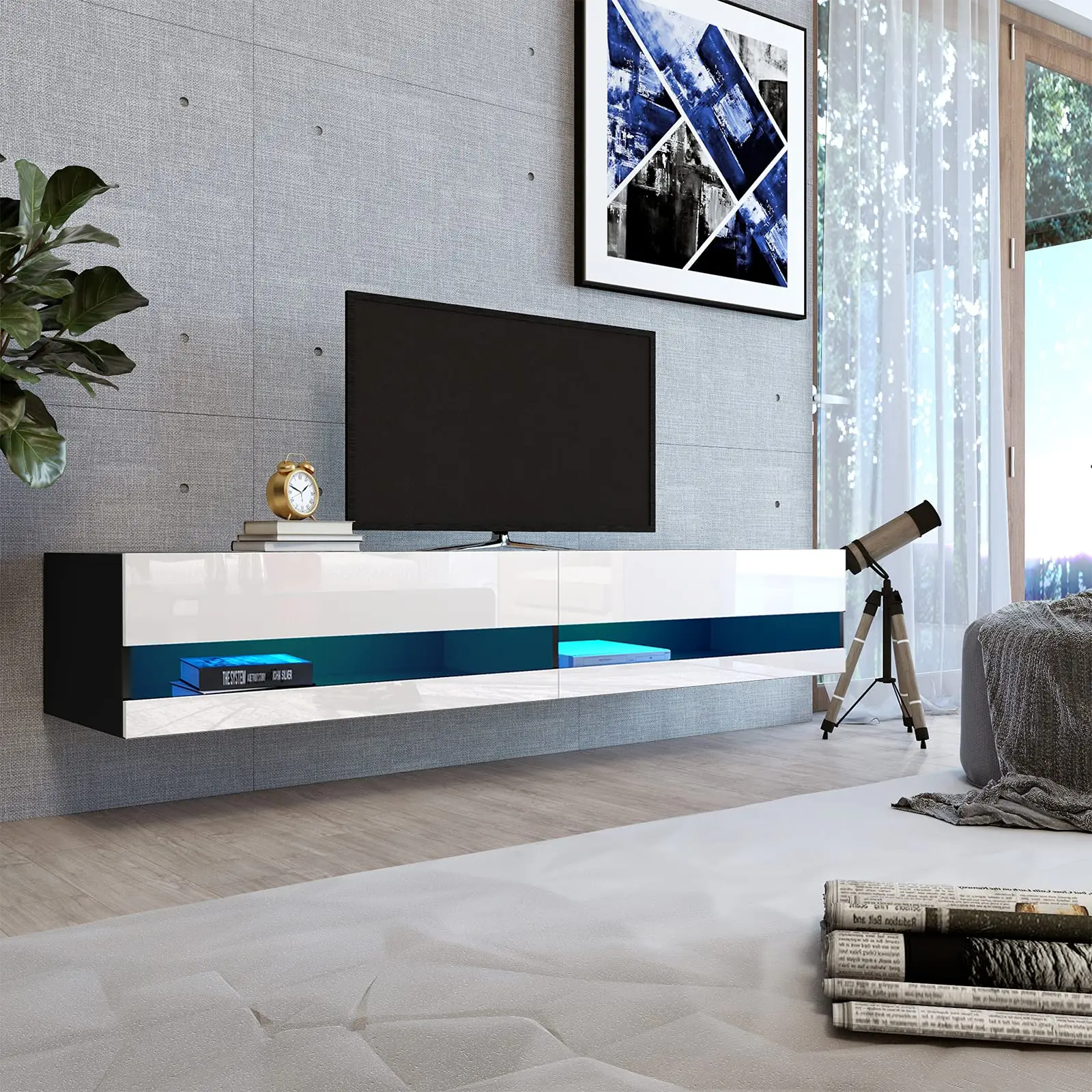 Living room furniture set Modern floating  tv wall unit cabinet display shelf