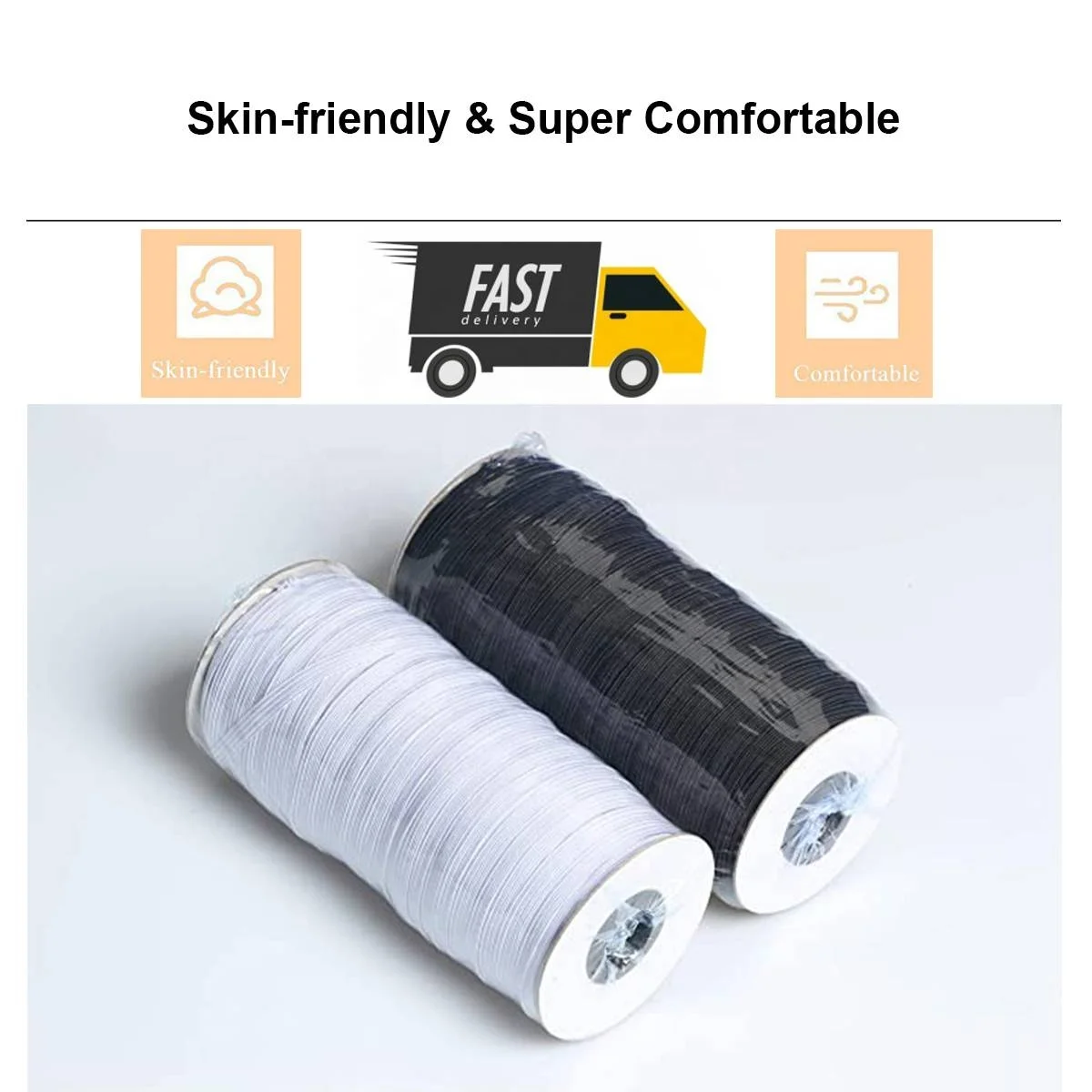 Stretchy Band Elastic Strap 6mm Elastic Tape for Sewing 1/4 Inch Flat Elastic Band Rolls 70 Yards Black & White Elastic Band