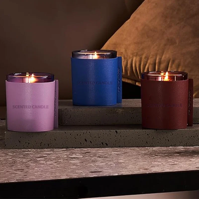DIY customizecandle leather color  pure nature soy  wax  high-end  luxury   scented  candle