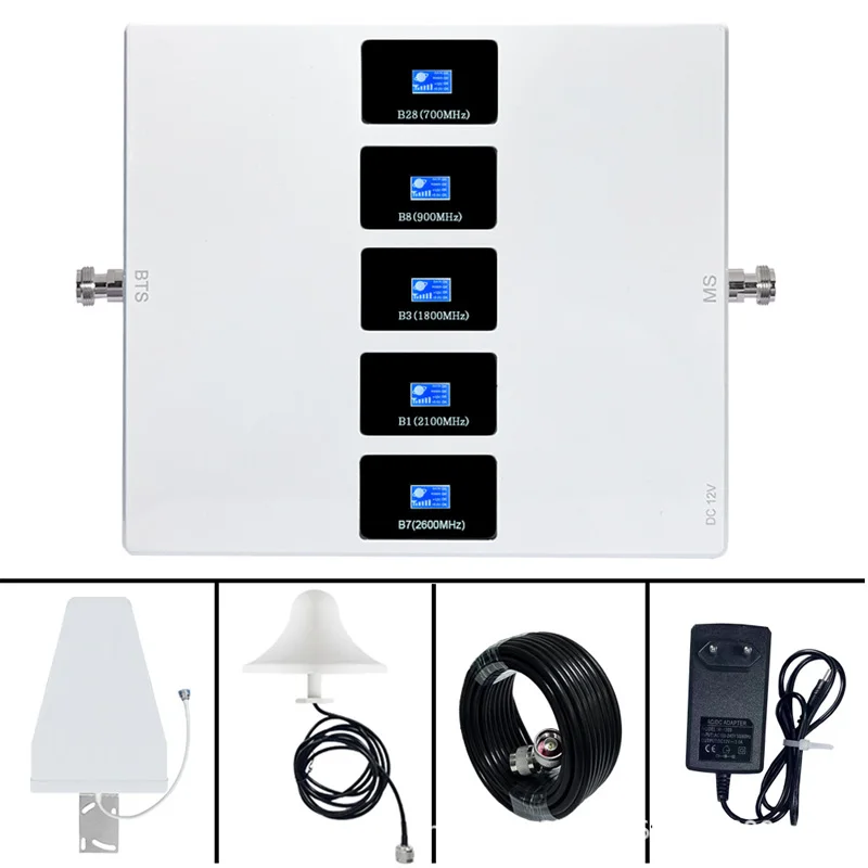 Five Band B28 B8 B3 B1 B7 Cell Phone Signal Repeater 700 900 1800 2100 2600MHz Mobile Phone Signal Booster Amplifier
