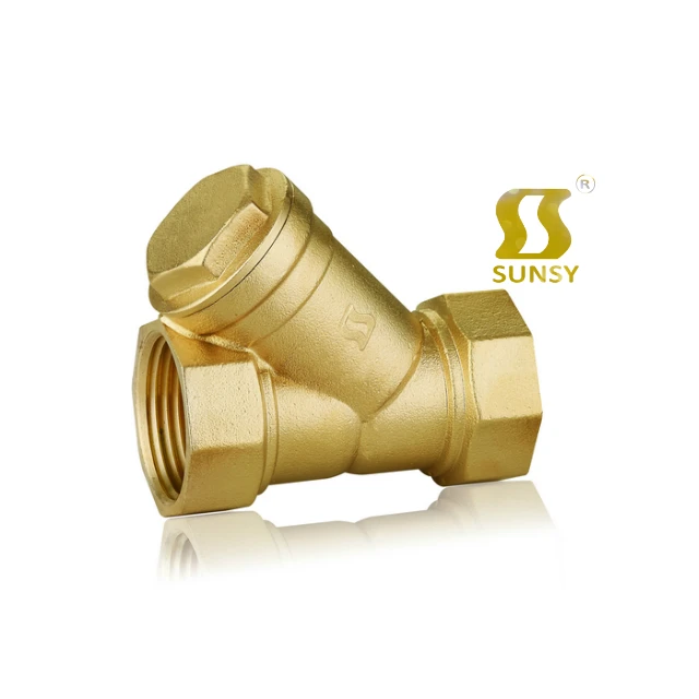 yuhuan shunshui factory BSP NPT 59-1forged male female long handle brass drain filter mesh ball valve y type strainer for water