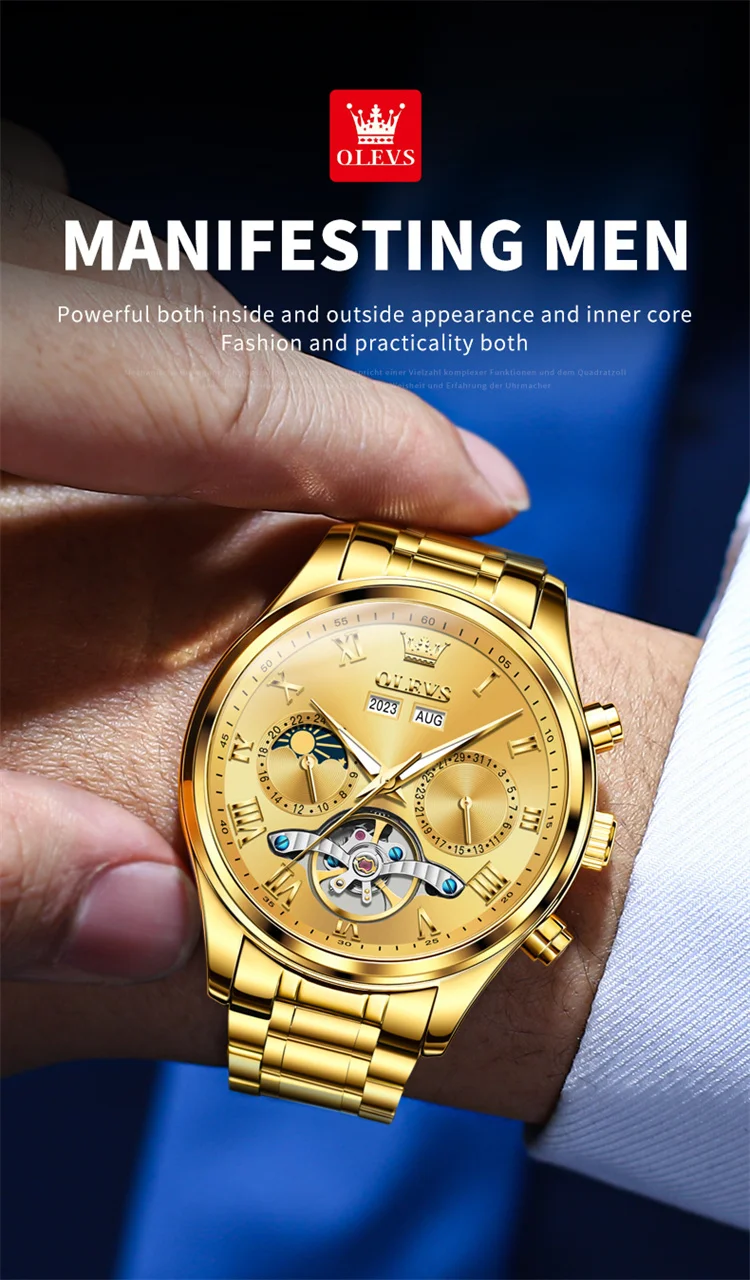 OLEVS 7005 classic dongguan men mechanical watch original Stainless steel band Waterproof automatic storage Casual watch design