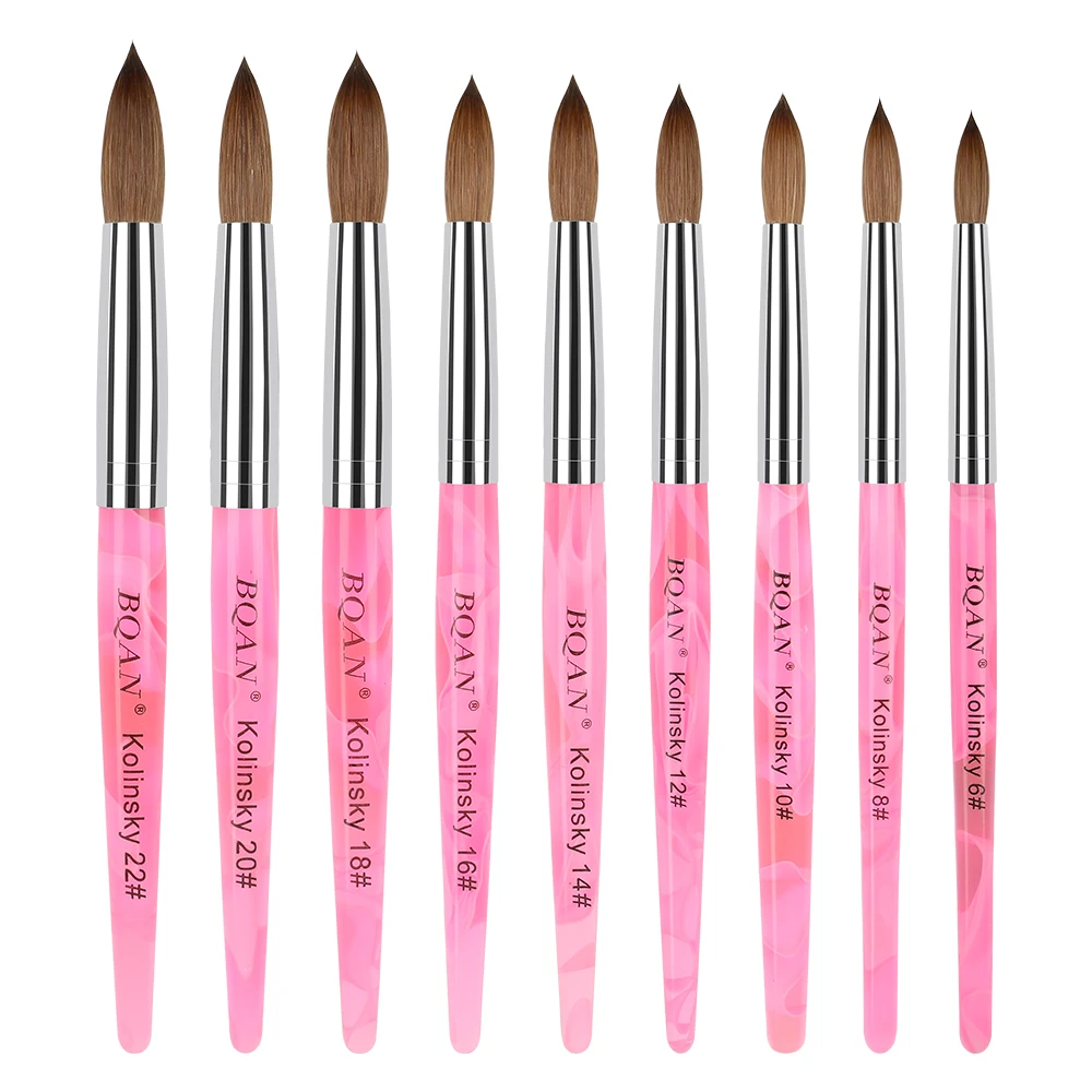 Factory Custom Logo 100% Kolinsky Brush Nylon Pink Plastic Handle Kolinsky Acrylic Nail Brush for Acrylic Nails Art