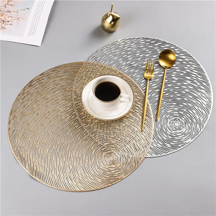 STOCK Gold PVC Eco-Friendly Stocked Round Shaped Placemat for Wedding Decoration