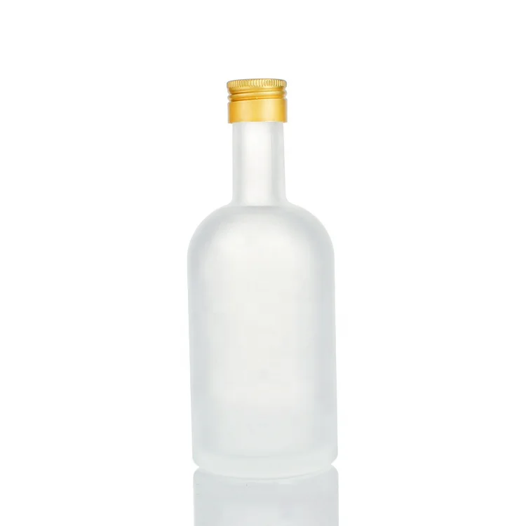 Wholesale 375ml round glass cider bottle frosted vodka bottle with aluminum lid