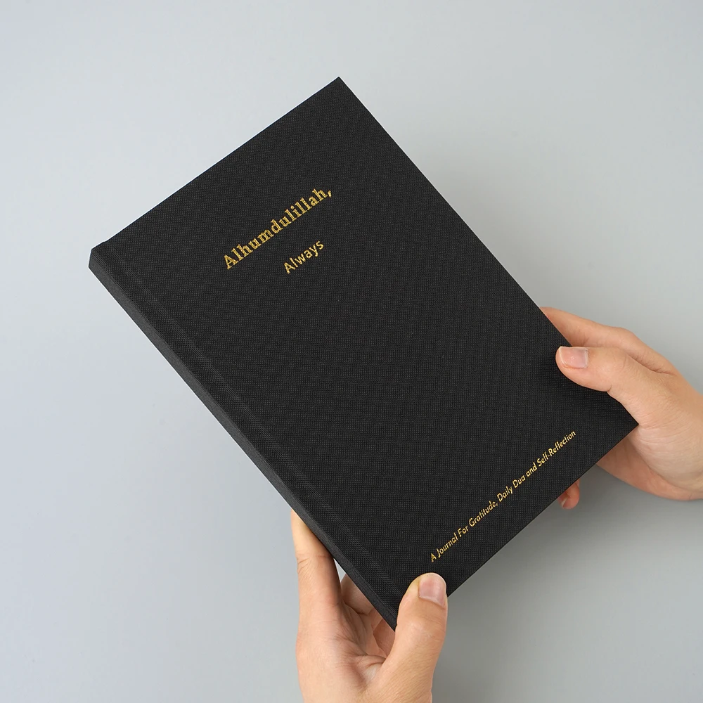 Daily planner affirmation prayer journal gold foil stamping logo black fabric linen notebook custom book printing bible journal