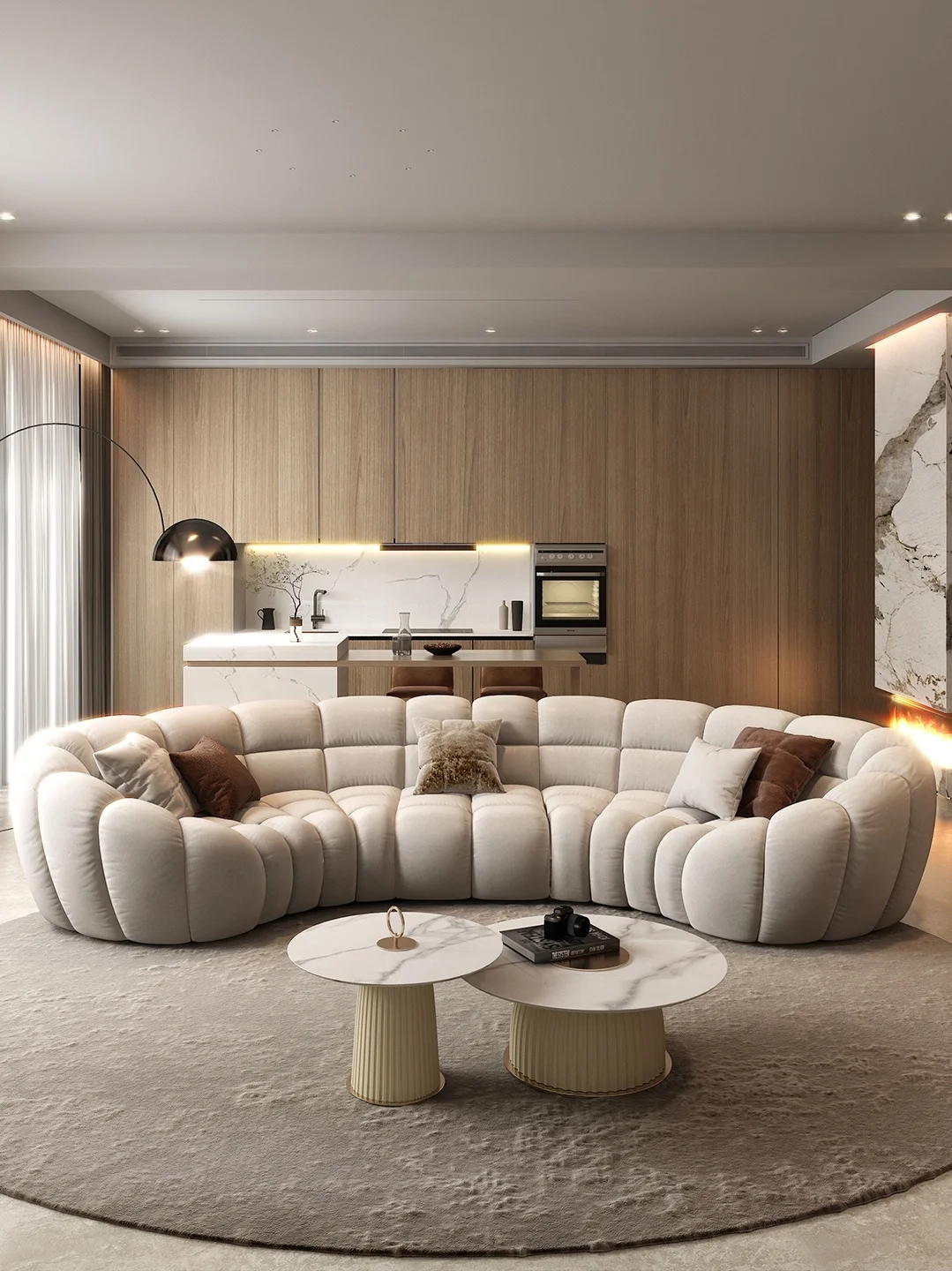 Best quality luxury Italian new design armless velvet corduroy white curve 12 seater sitting room furniture sofa