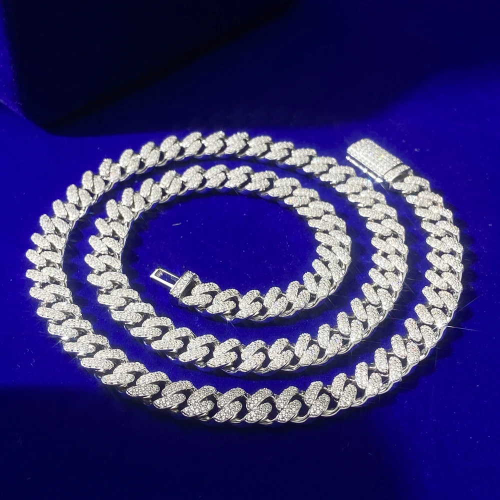 Hip Hop Rappers Jewelry 16mm 14K 18k White Gold Plated 925 Sterling Silver Vvs Moissanite CZ Diamond Iced Out Cuban Link Chain