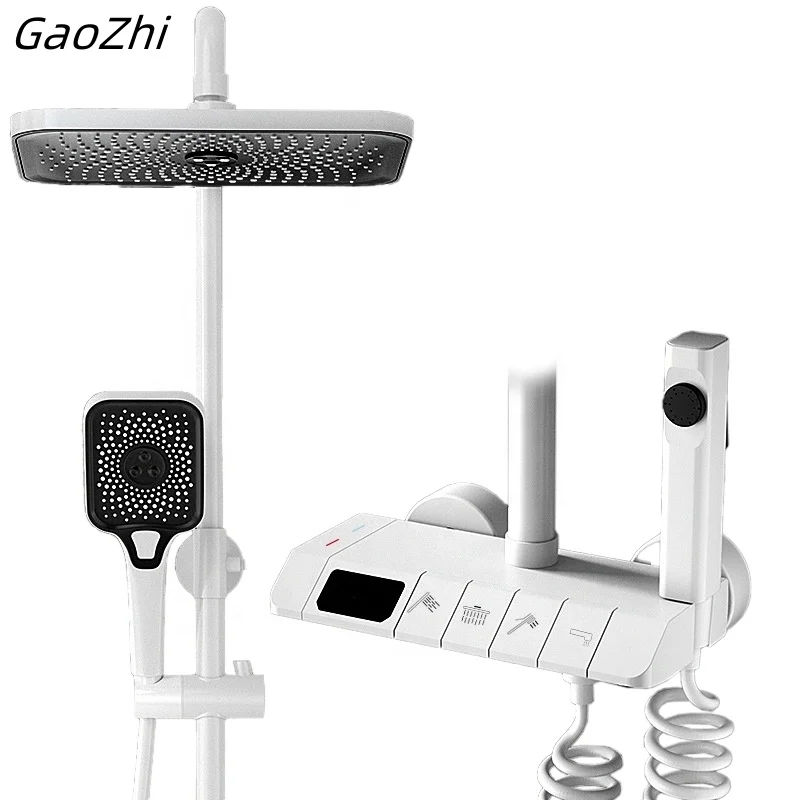 Manufacturer Price Black Rain Brass Bathtub Piano Key Thermostat Shower Bathroom System Set Digital Display