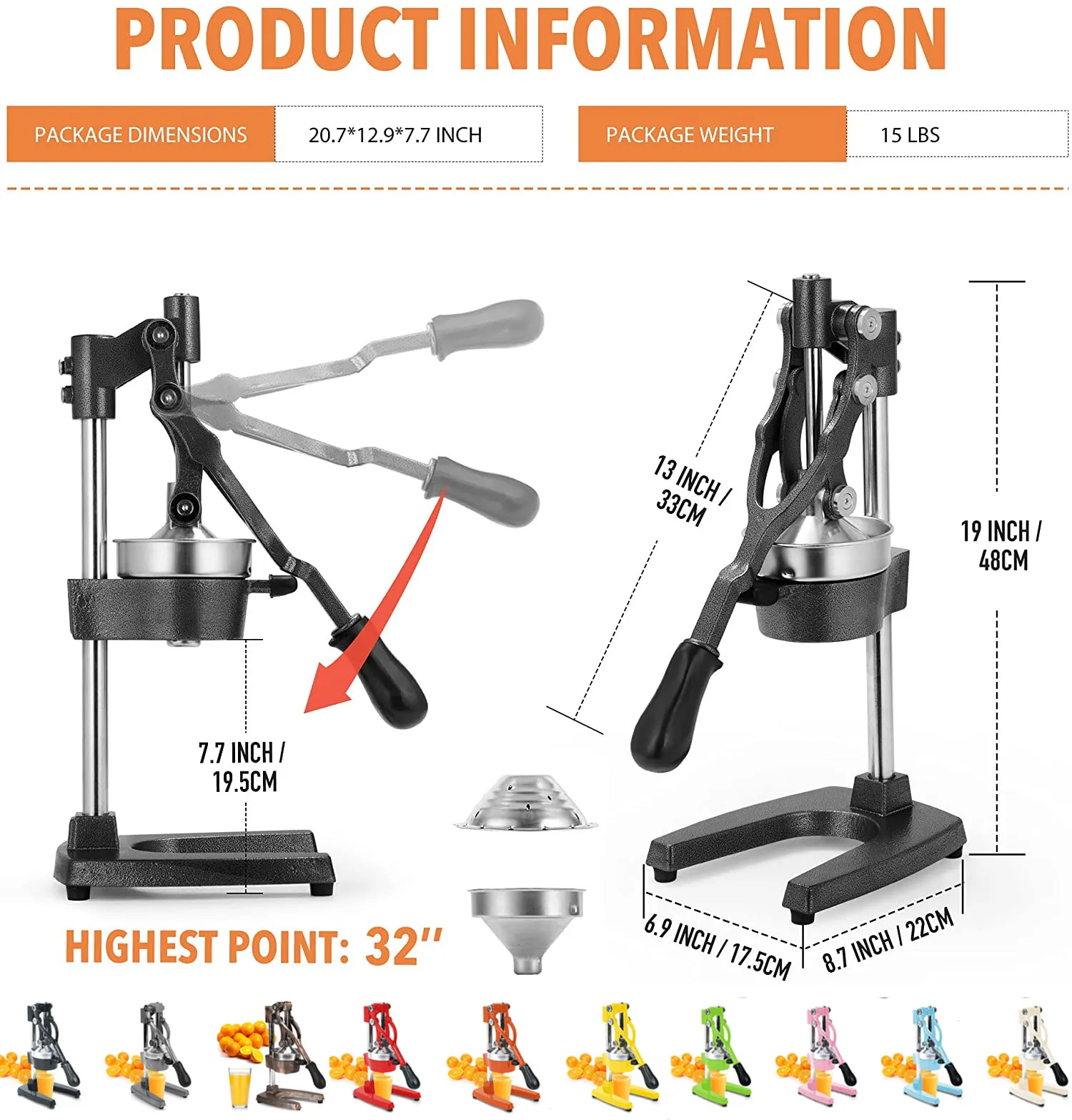 Amazon Hot Sale Metal Lemon Squeezer Stainless Steel Premium Manual Orange Juicer Cast Iron citrus Squeezer Press