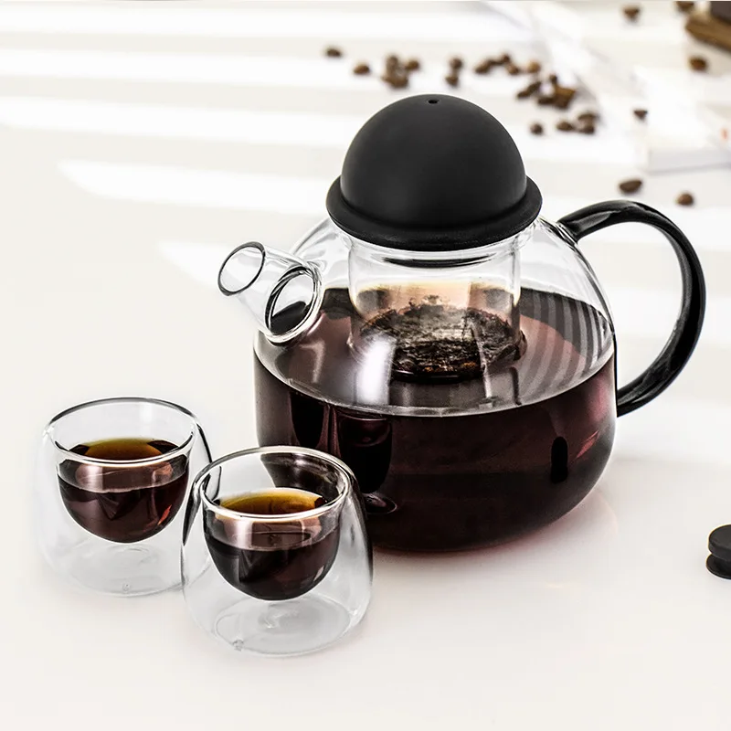 Borosilicate heat-resistant glass tea pot with Black silicone cover coffeepot with filter glass pot