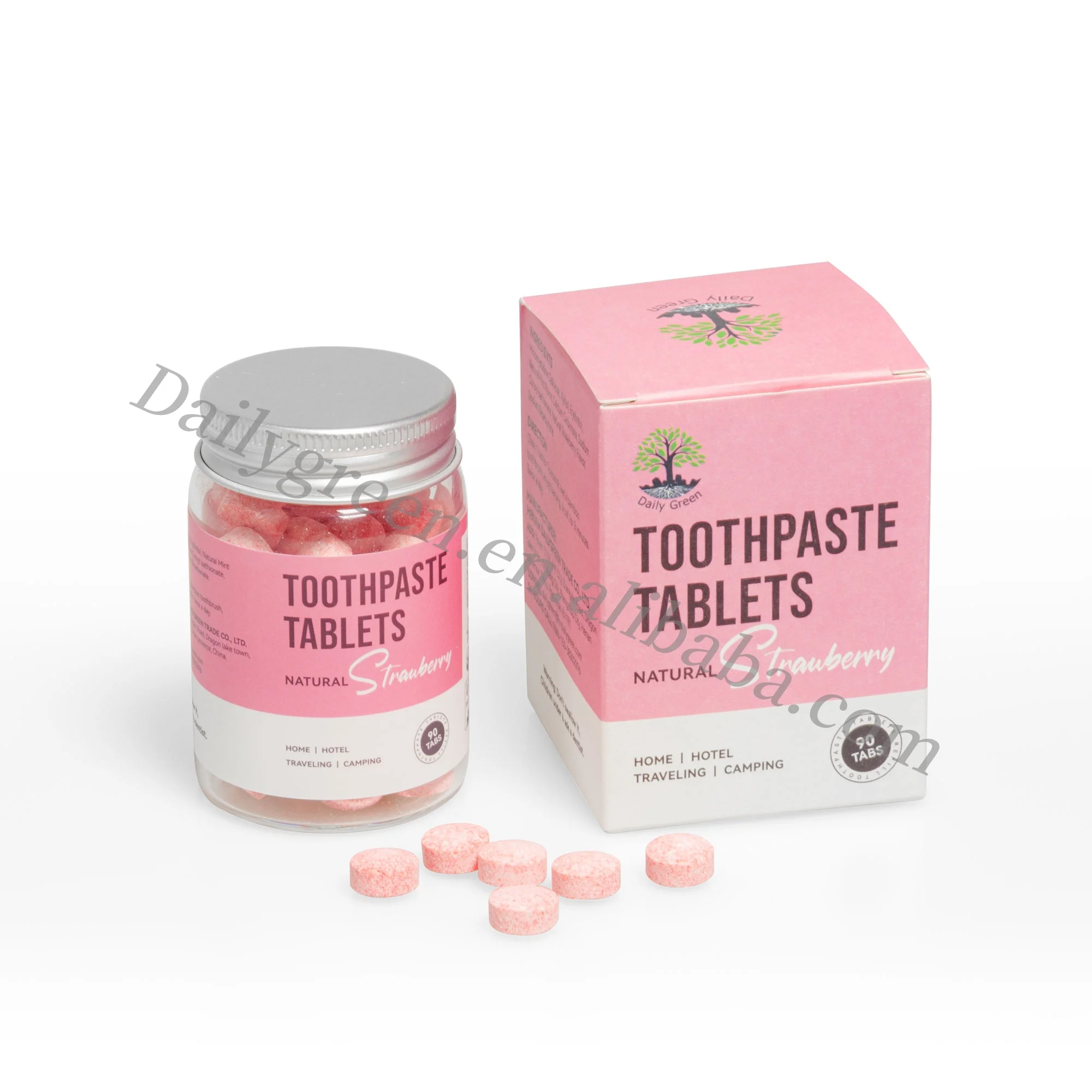 Strawberry flavored mouthwash tablets whiten teeth and clean mouth