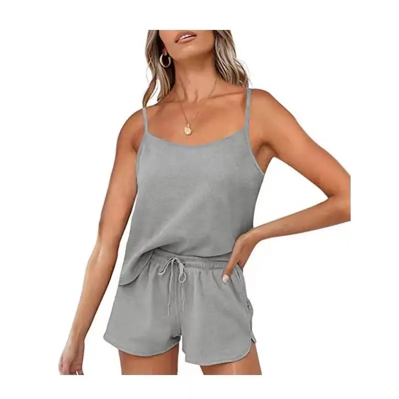 
2021 New Summer underwear Shorts Sleeve Drawstring Pure Color vest Ladies Comfortable Casual underwear 