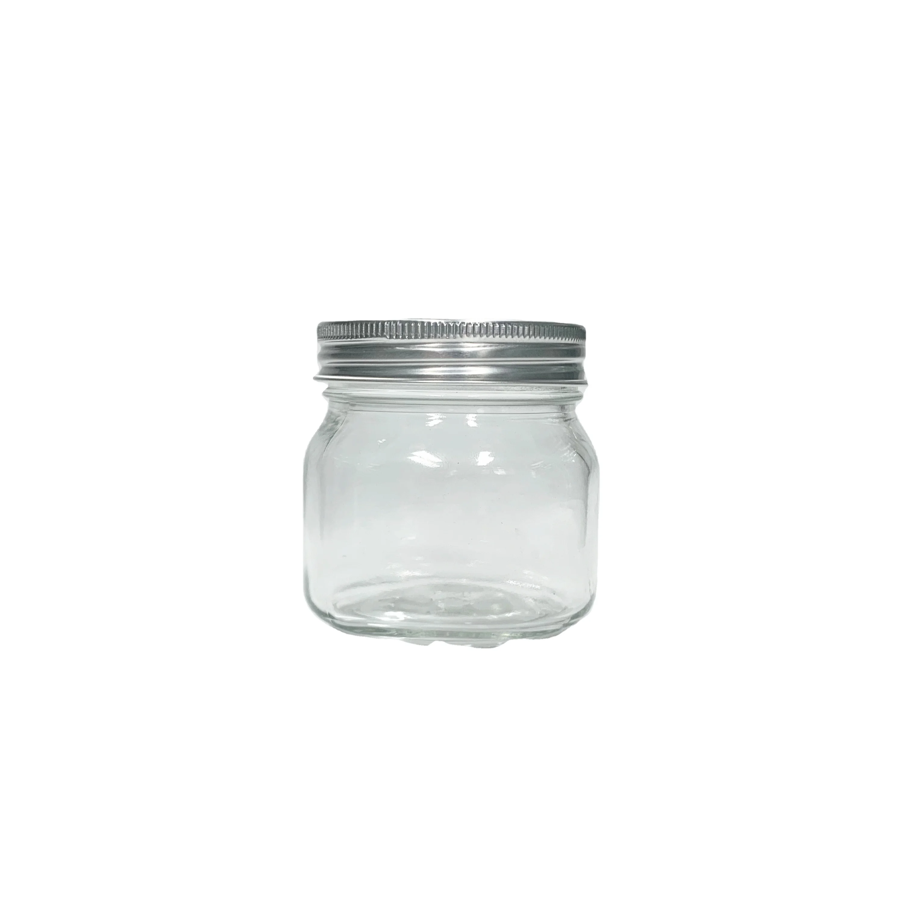 8oz 250ml square round regular mouth glass food storage mason jar with silver aluminum lid