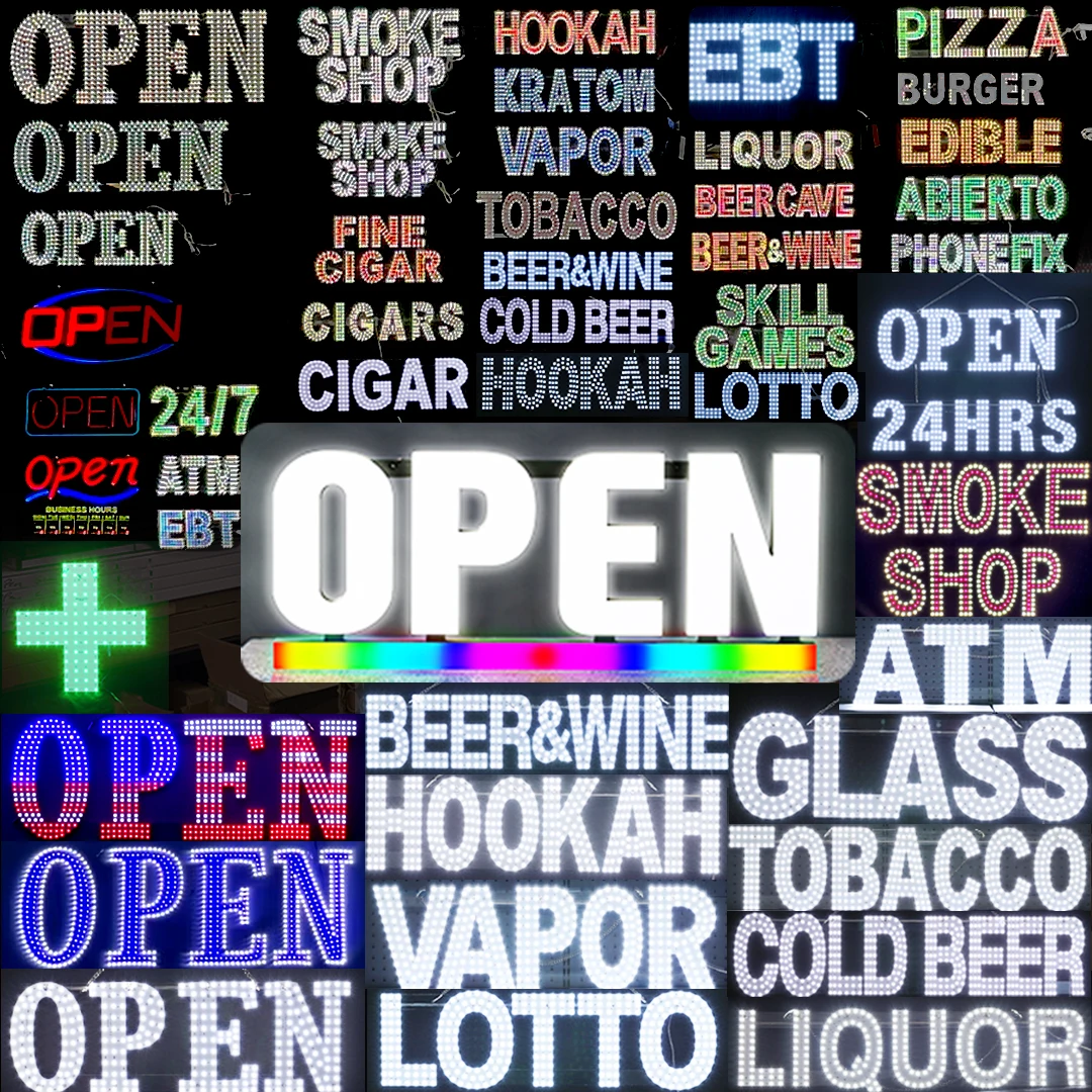 Open Business Led Signage Acrylic Smoke Shop Custom Led Signs for Business Sign logo Illuminated Letters