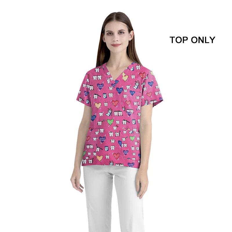 Hot Selling Three-pocket Stylist Wear Scrubs Tops Wholesale Unisex Women Medical Scrub Tops 100% Cotton