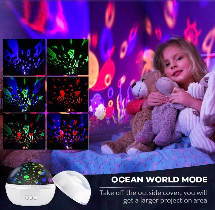Night Light Projector,Delicacy 2 in 1 Ocean Undersea Lamp and Starry Sky Projector, 360 Rotating 8 Colors Mode LED Night Lights