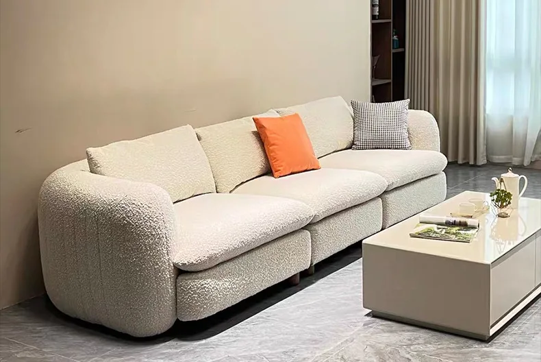 nordic French style beige japandi design teddy fabric upholstered sofa set sectional for living room modern couch
