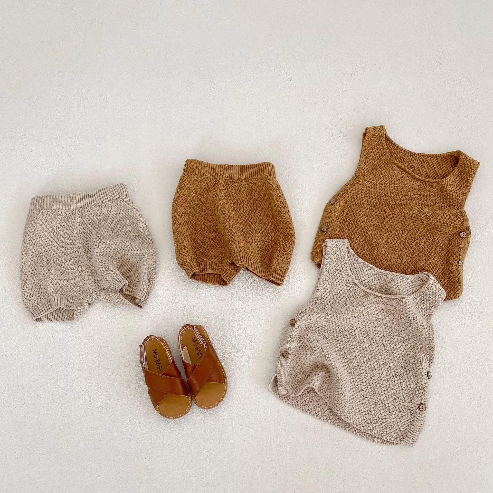 Summer Baby 2-piece Thin Baby Knitted Sweater Top Shorts Baby Clothing Sets