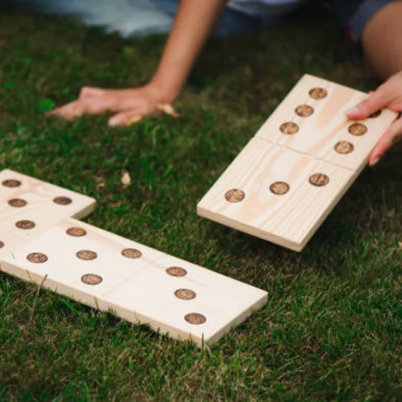 Asweets 2023 Outdoor Wooden Custom educational toys Domino Set 28Pcs Blocks Big Domino run Toys For Kdis