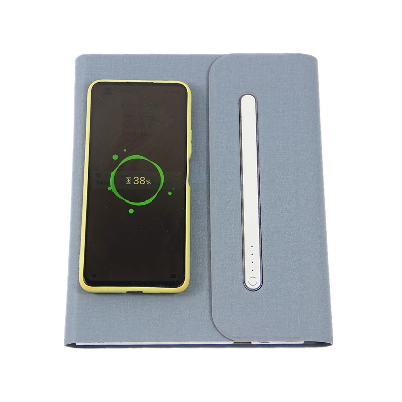 Leather custom with wireless charging small rechargeable reusable  notepad file folder